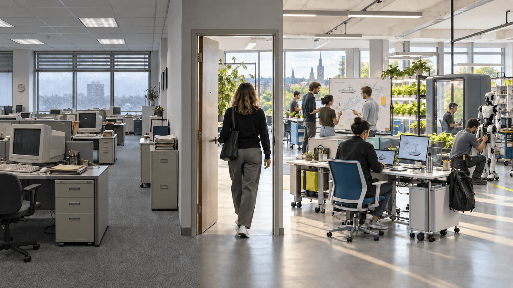 Transformation vom traditionellen Großraumbüro zum modernen Arbeitshub