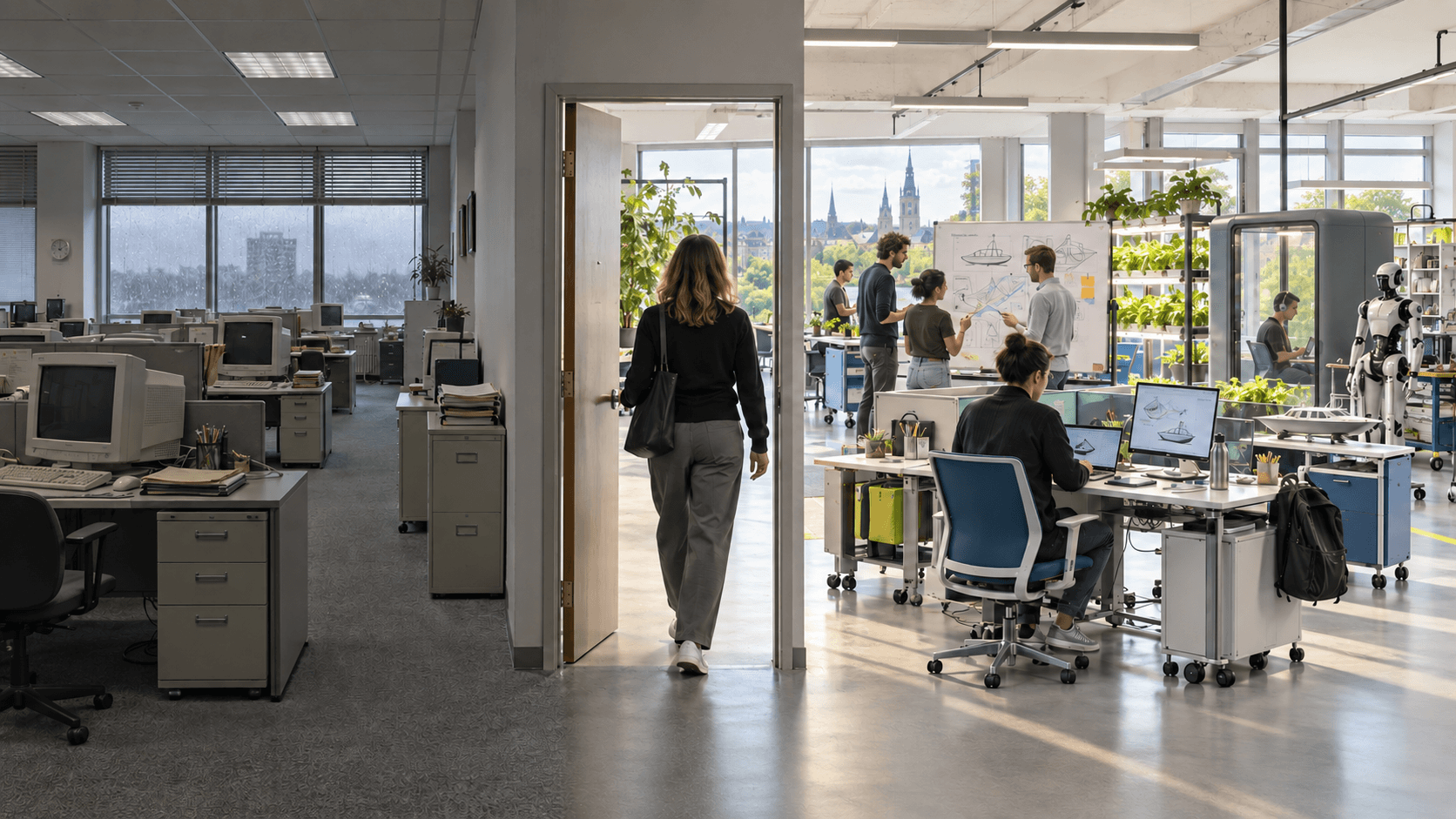 Transformation vom traditionellen Großraumbüro zum modernen Arbeitshub